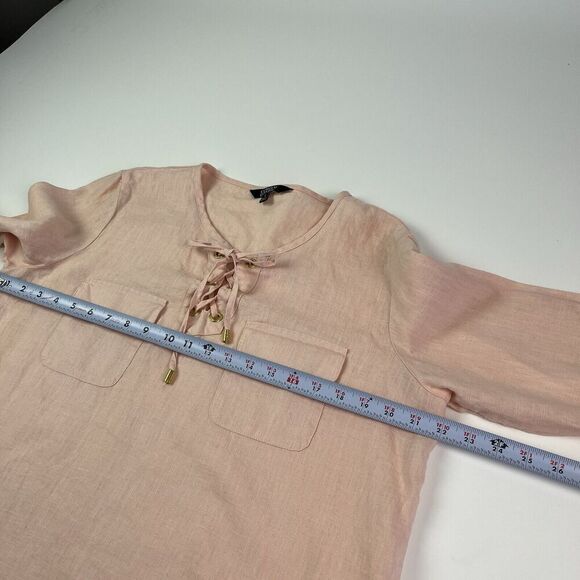 Ellen Tracy Linen Tunic Top Sz L Peach Pink Beachy quiet luxury coastal - Picture 5 of 11